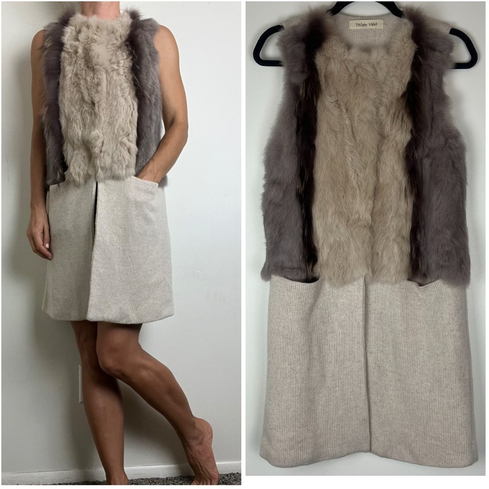 TITILATE VALET Genuine Rabbit Chinese Racoon Fur Wool Knit Sweater Vest